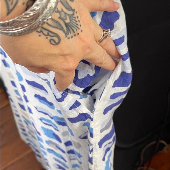 Dolma gauzy cotton blend paint splotch print short sleeve midi maxi dress sz XL - Picture 10 of 10